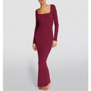 SKIMS Soft Lounge Long Sleeve Dress in Bordeaux